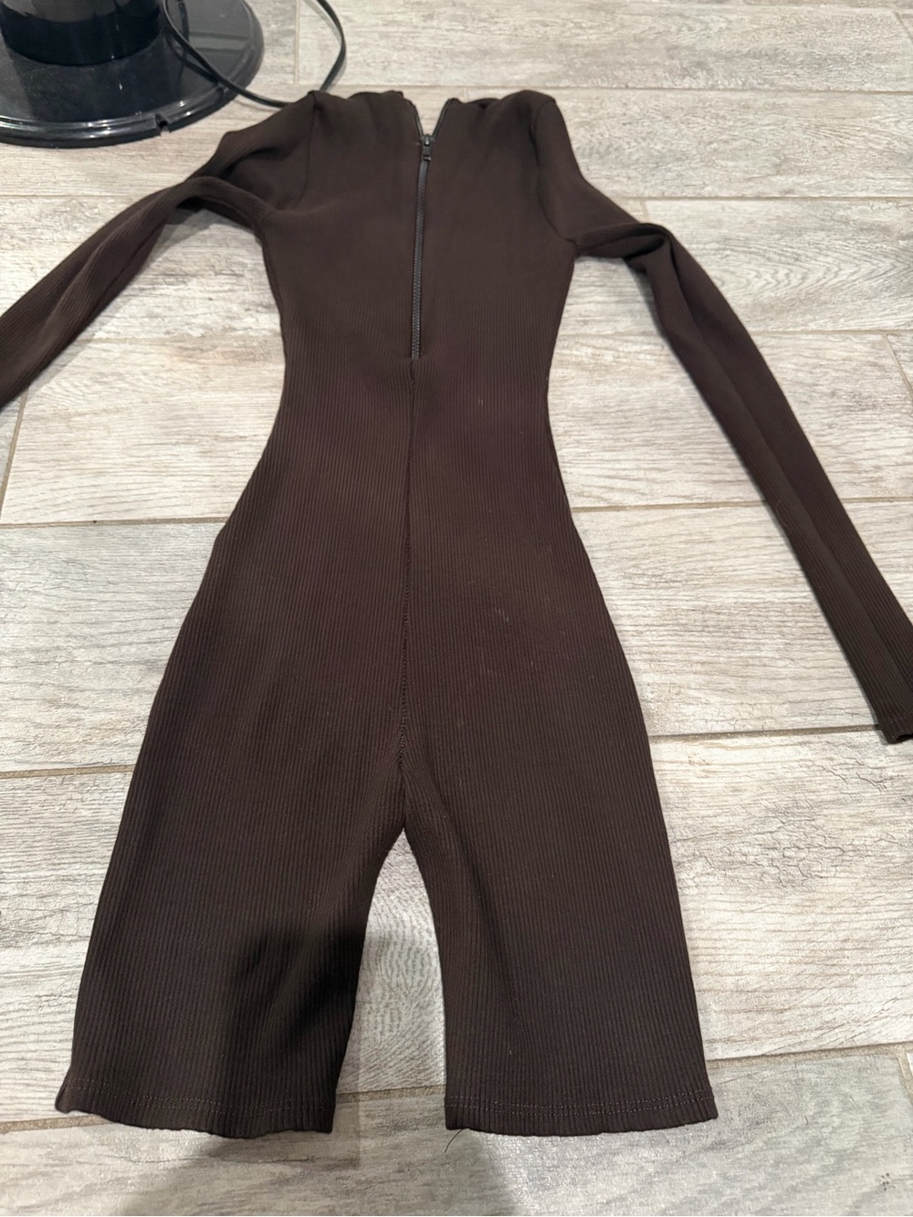 naked wardrobe Chocolate Brown Ribbed Long Sleeve Jumpsuit Romper